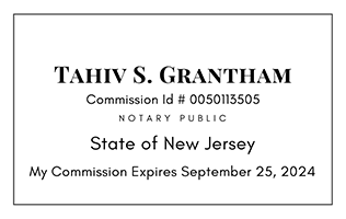 Tahiv S. Grantham, NJ Notary Public, Commission ID# 0050113505